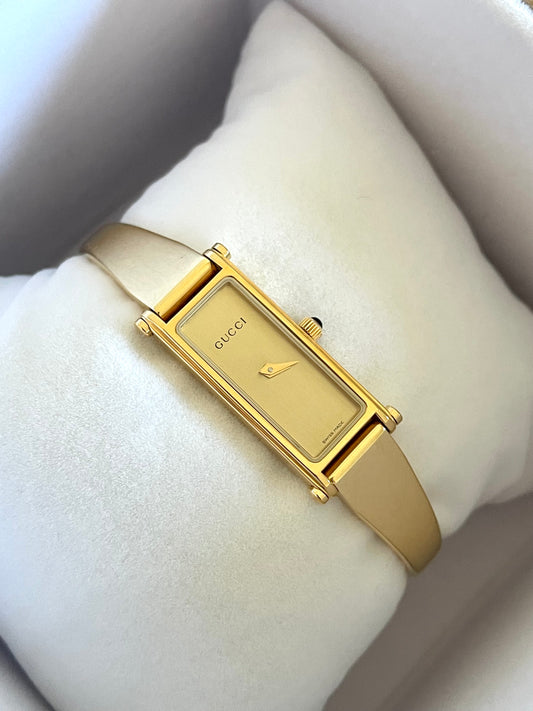 Vintage Gucci Bangle Watch 1500L Gold Plated Rectangle