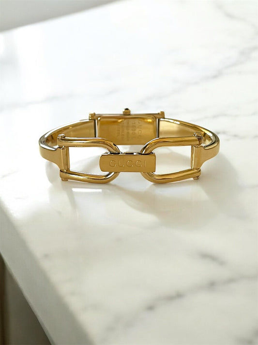 Vintage Gucci Bangle Watch 1500 Gold Plated Rectangle