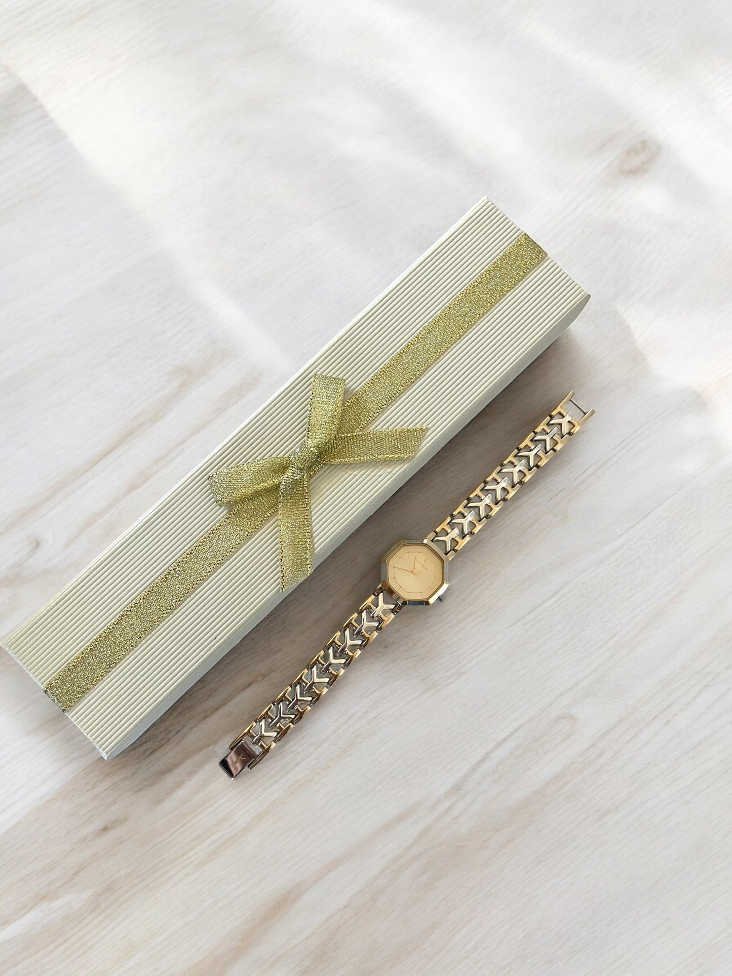 Vintage YSL Octagon Quartz Watch | Two-Tone Stainless Steel, Gold & Silver