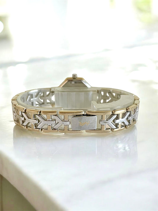 Vintage YSL Octagon Quartz Watch | Two-Tone Stainless Steel, Gold & Silver