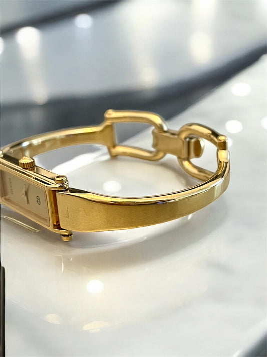 Vintage Gucci Bangle Watch 1500 Gold Plated Rectangle