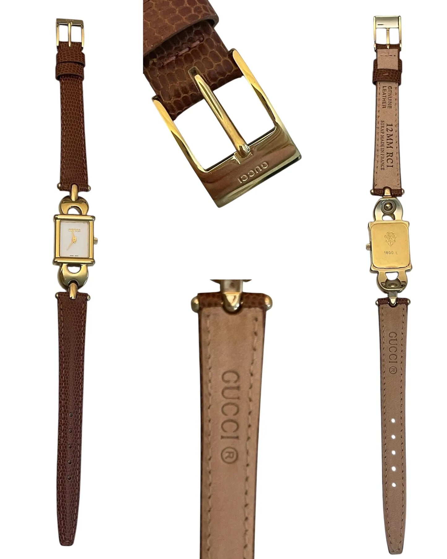 Vintage Gucci Women's Rectangular Watch | Gold Plated, New Gucci Brown Leather Strap