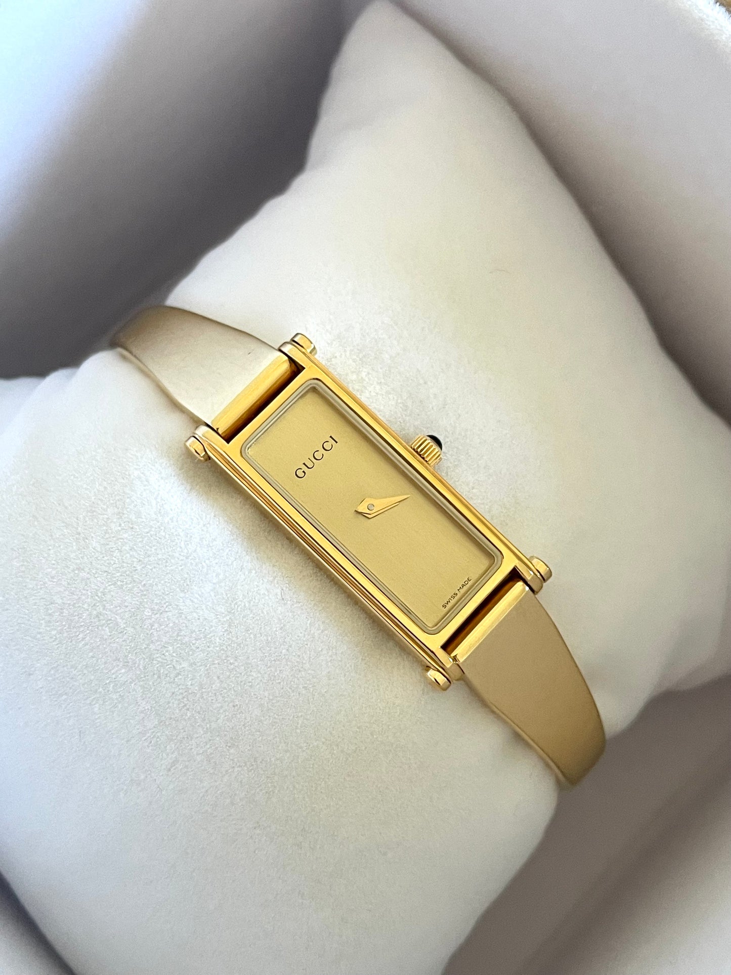 Vintage Gucci Bangle Watch 1500L Gold Plated Rectangle