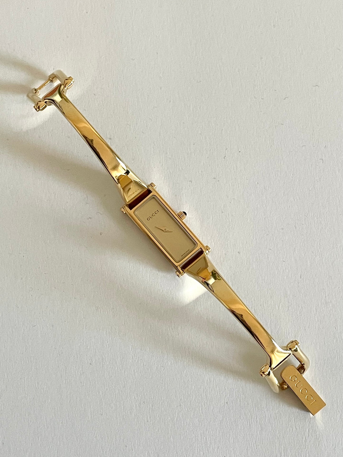 Vintage Gucci Bangle Watch 1500L Gold Plated Rectangle