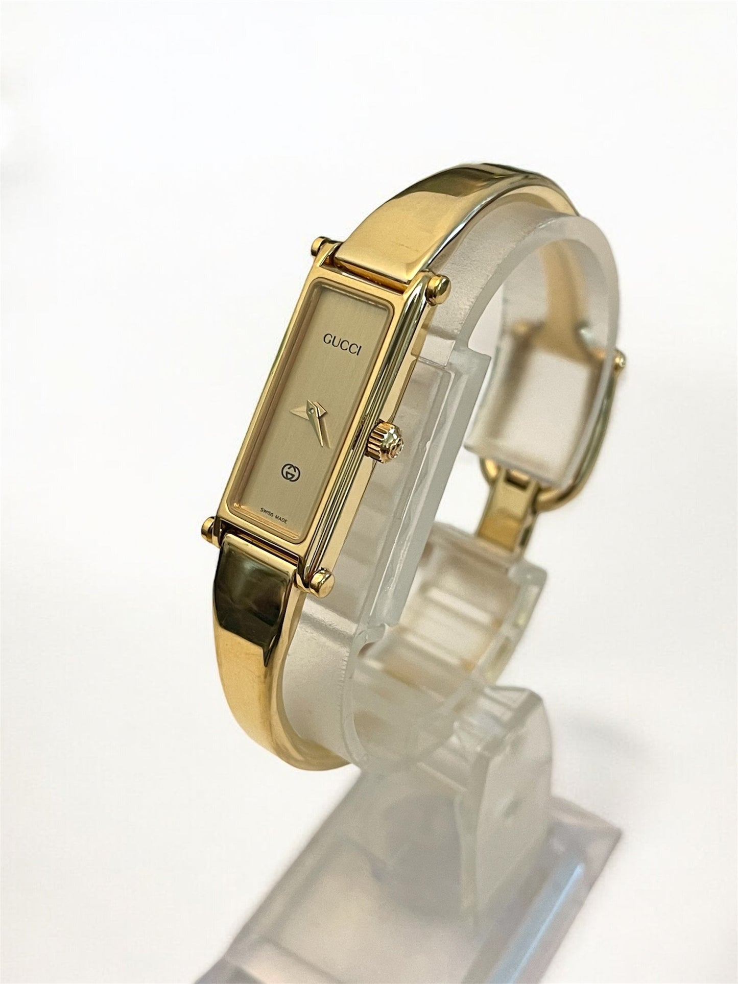 Vintage Gucci Bangle Watch 1500 Gold Plated Rectangle