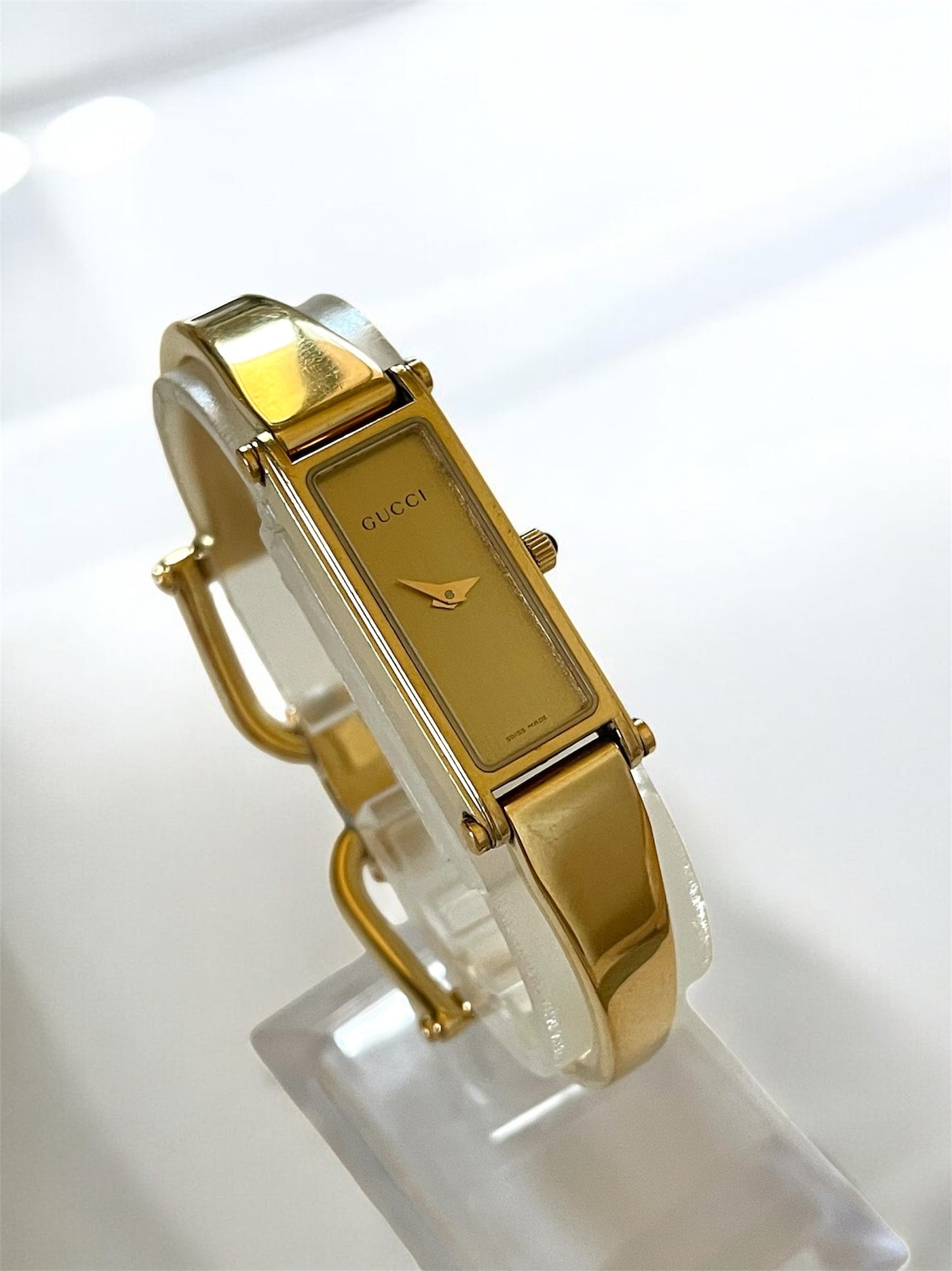 Vintage Gucci Bangle Watch 1500 Gold Plated Rectangle