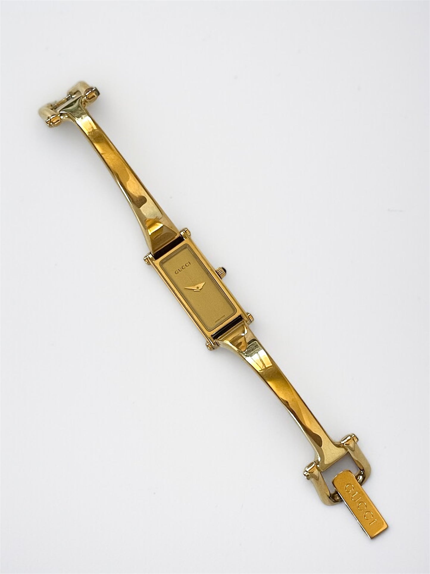Vintage Gucci Bangle Watch 1500 Gold Plated Rectangle
