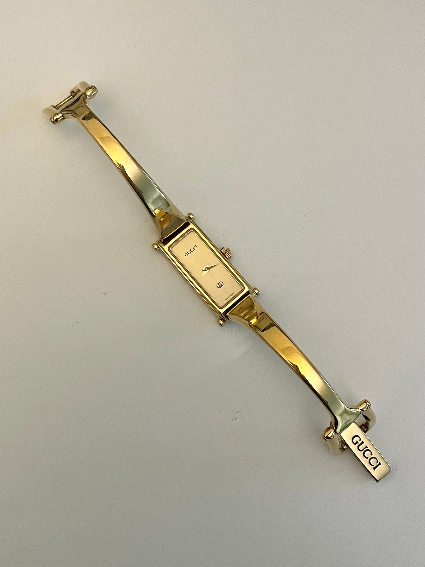 Vintage Gucci Bangle Watch 1500 Gold Plated Rectangle