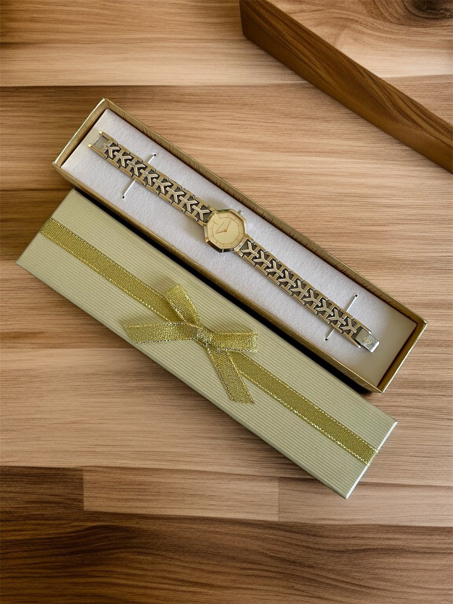 Vintage YSL Octagon Quartz Watch | Two-Tone Stainless Steel, Gold & Silver