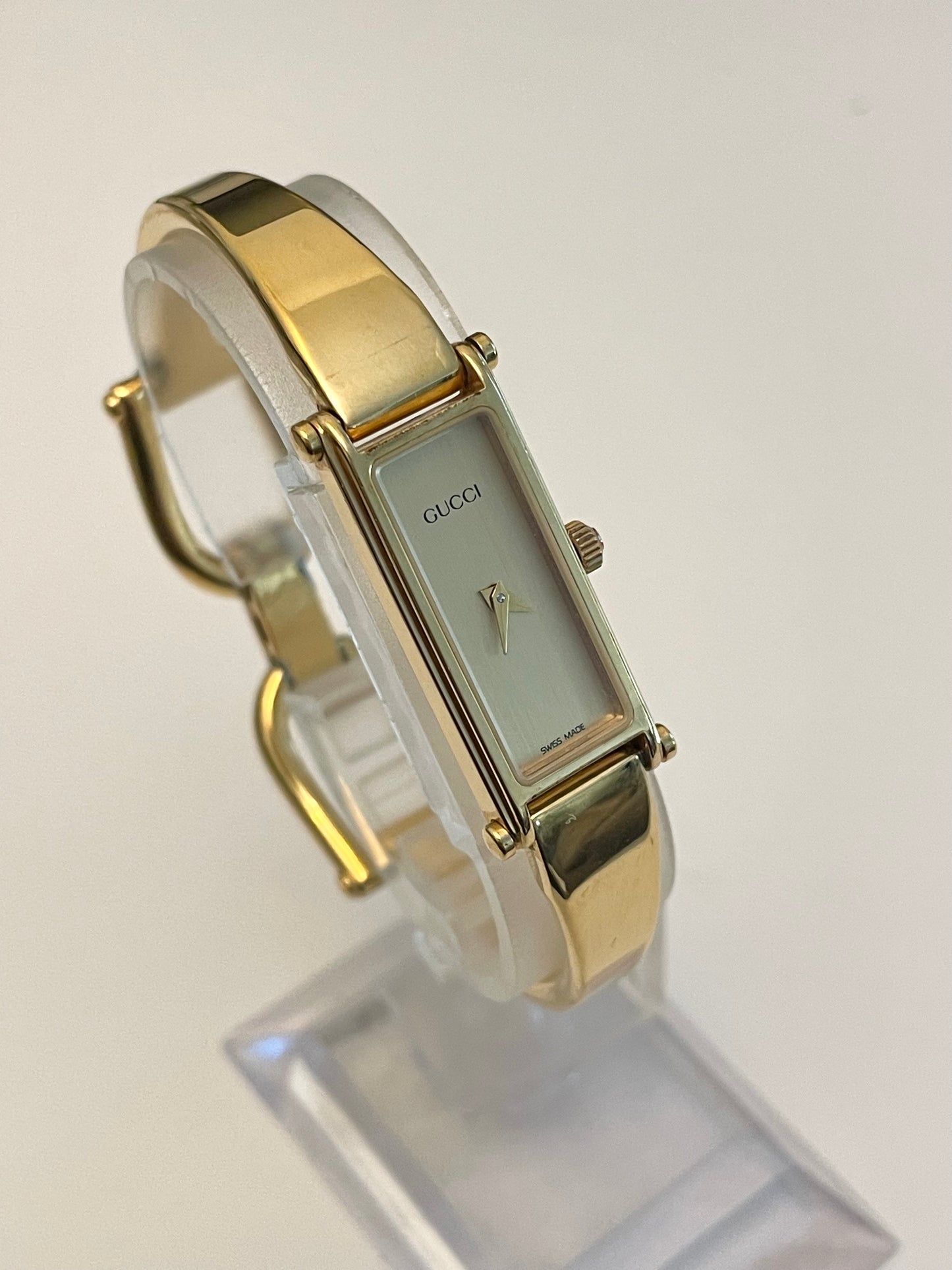 Vintage Gucci Bangle Watch 1500 Gold Plated Rectangle