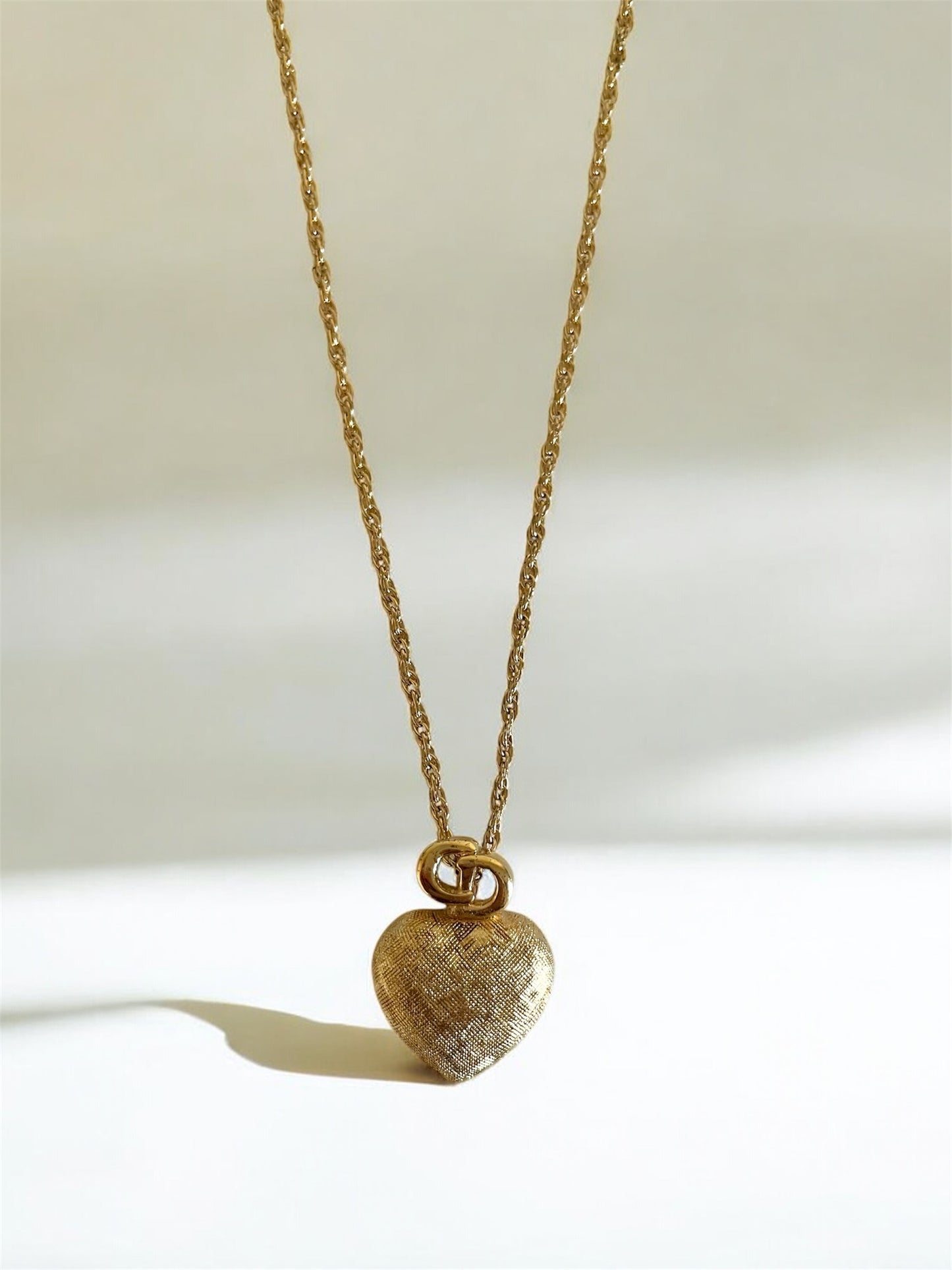Vintage Christian Dior Necklace – Gold CD Logo & Heart Pendant