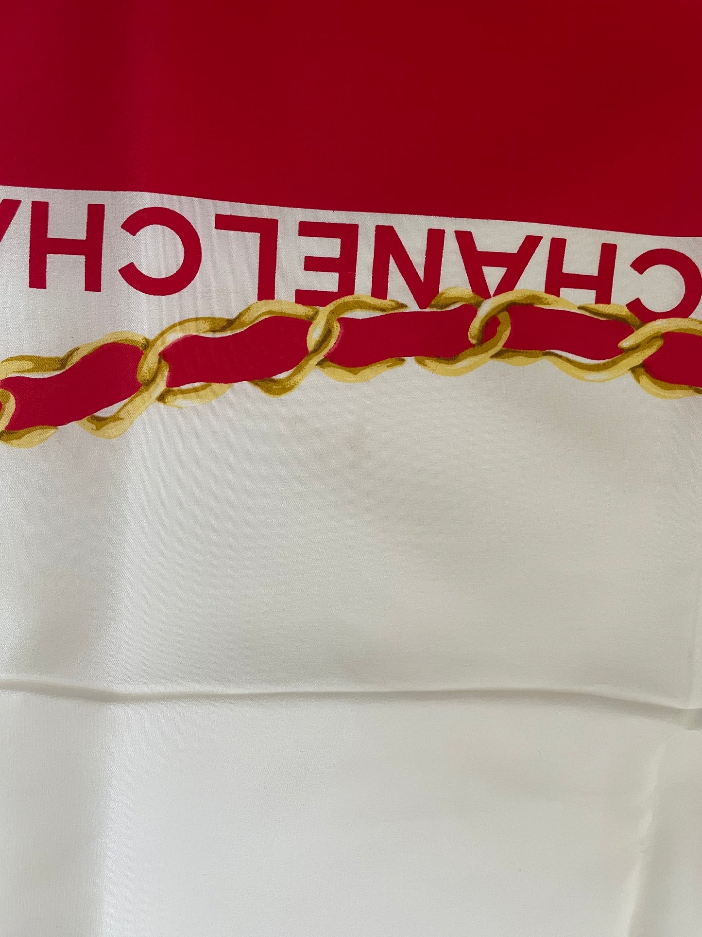 Chanel Vintage Silk Scarf – Red with Flap Bag Print & Matelasse Quilted Design
