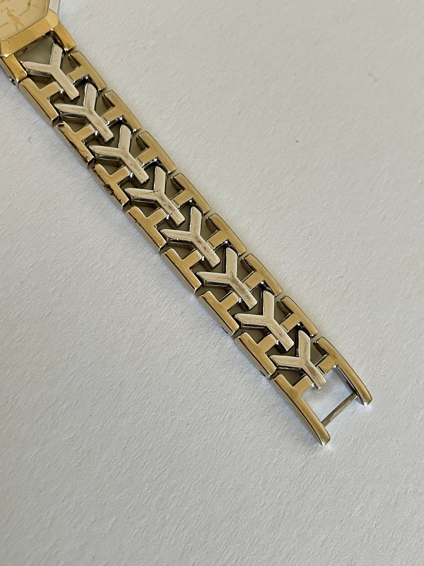 Vintage YSL Octagon Quartz Watch | Two-Tone Stainless Steel, Gold & Silver