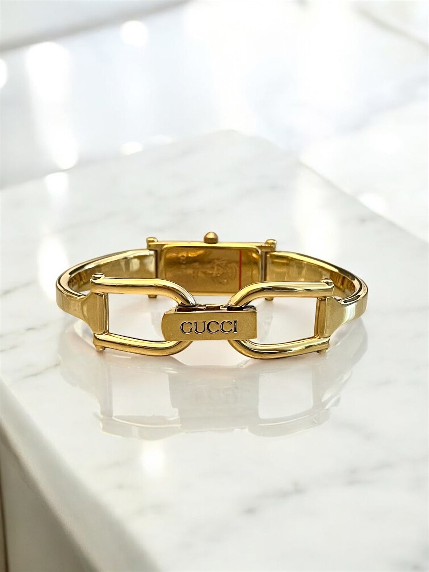 Vintage Gucci Bangle Watch 1500 Gold Plated Rectangle