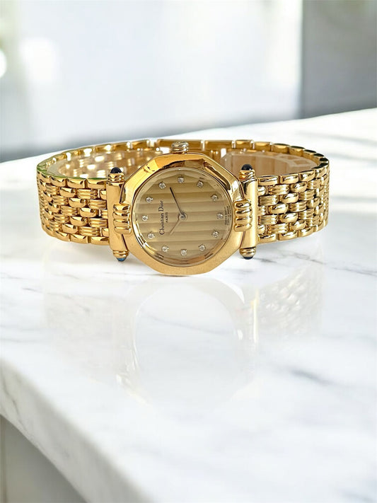 Vintage Christian Dior Octagon Watch Bracelet Band, Diamond Hour Markers