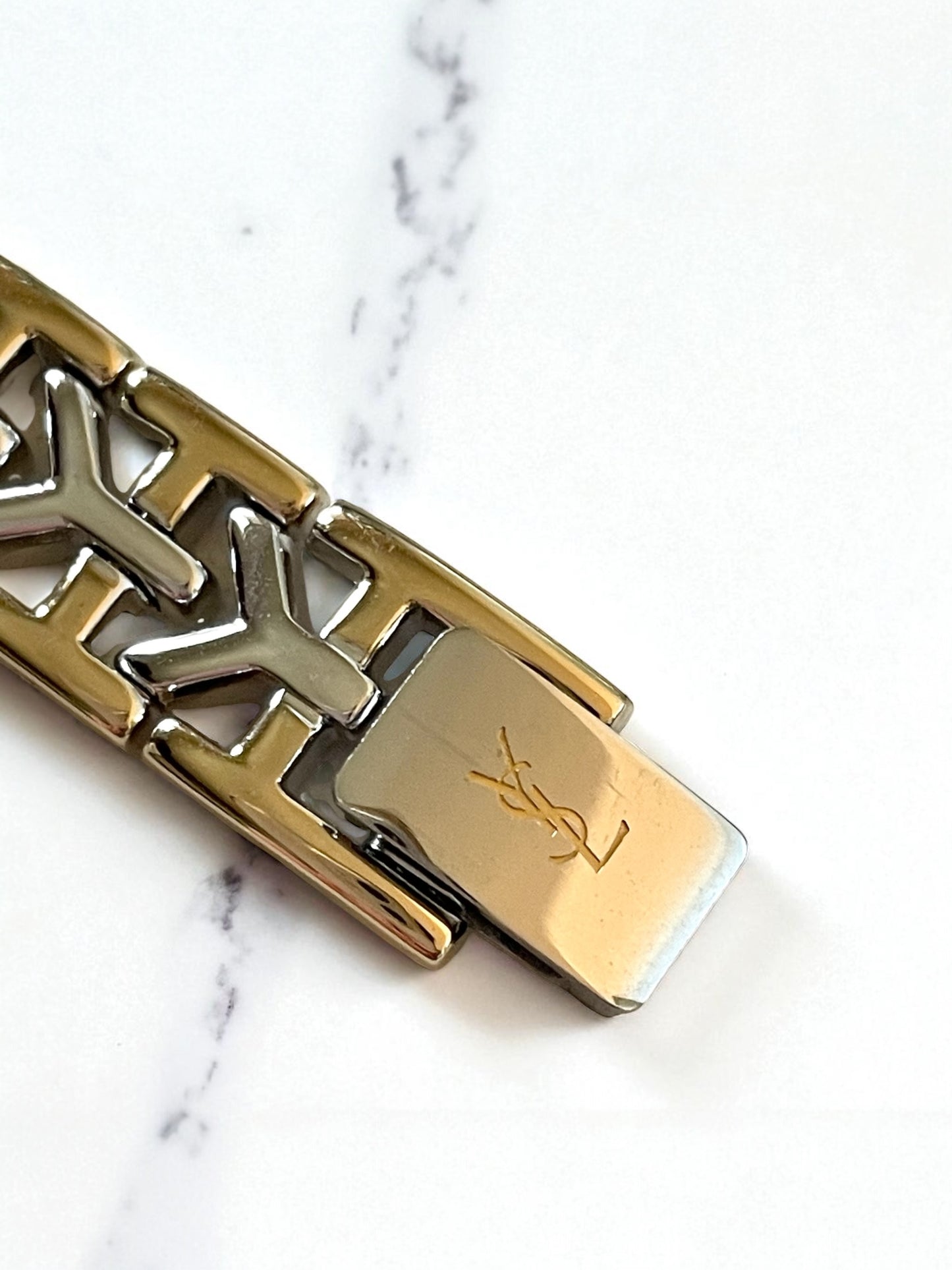 Vintage YSL Octagon Quartz Watch | Two-Tone Stainless Steel, Gold & Silver