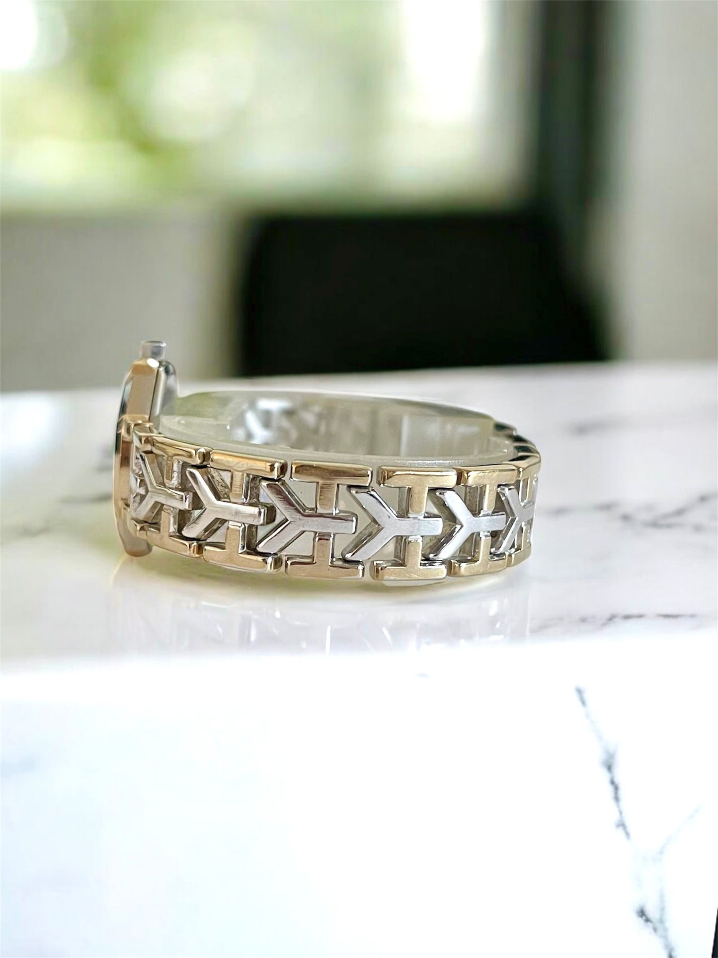 Vintage YSL Octagon Quartz Watch | Two-Tone Stainless Steel, Gold & Silver