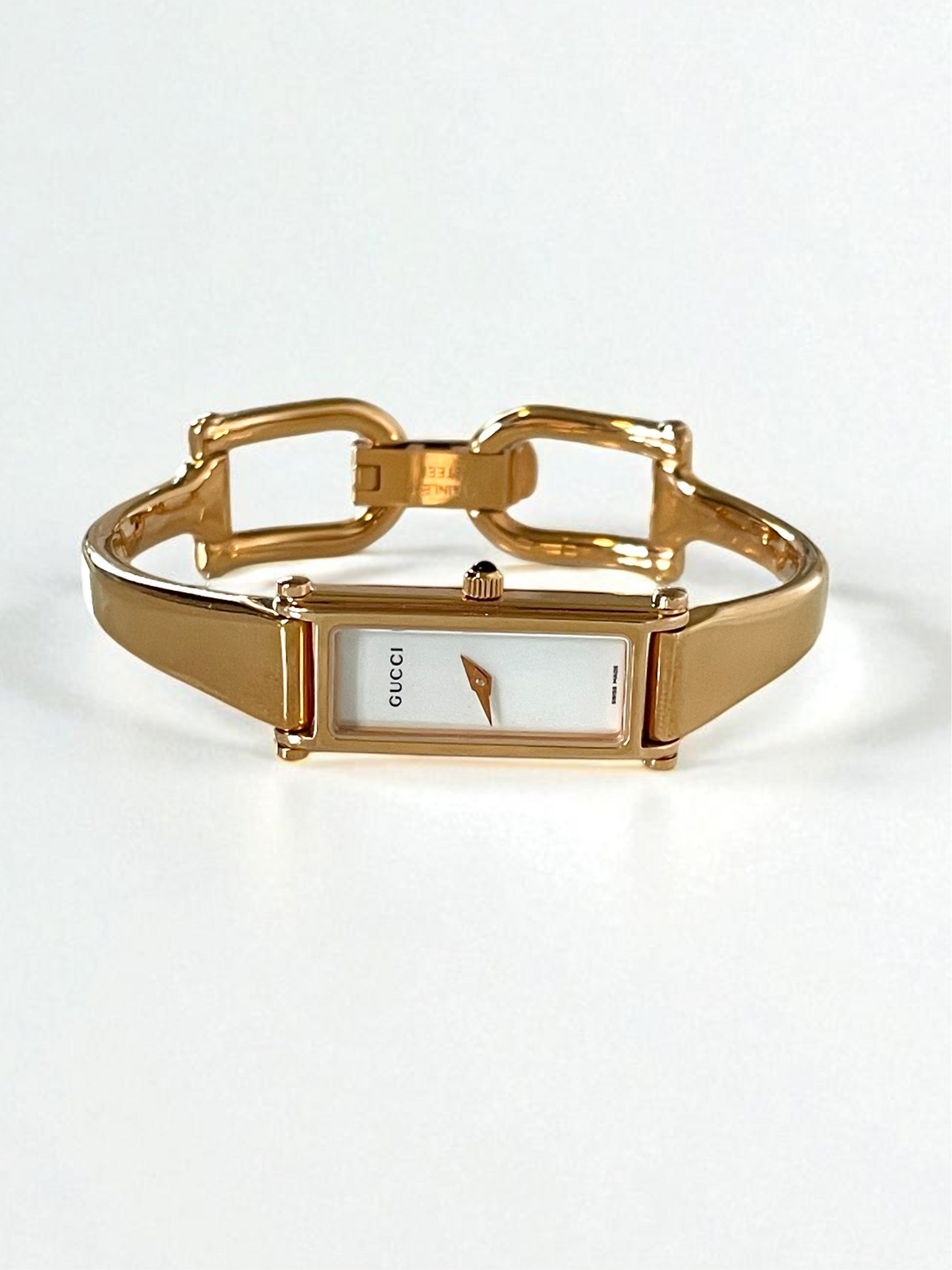 Vintage Gucci Watch – Pink Gold Bangle, Mother of Pearl Dial, Model 1500L