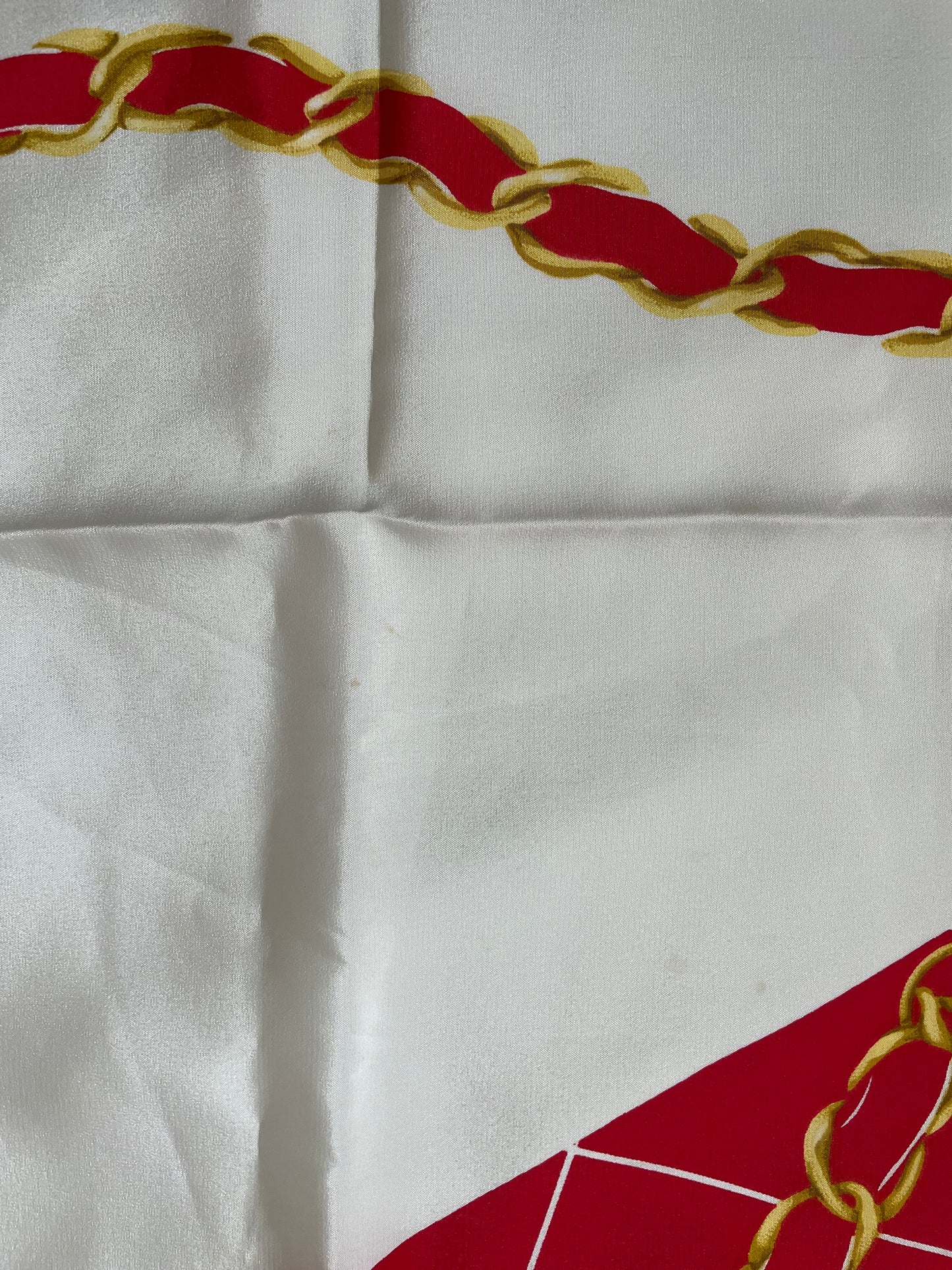 Chanel Vintage Silk Scarf – Red with Flap Bag Print & Matelasse Quilted Design