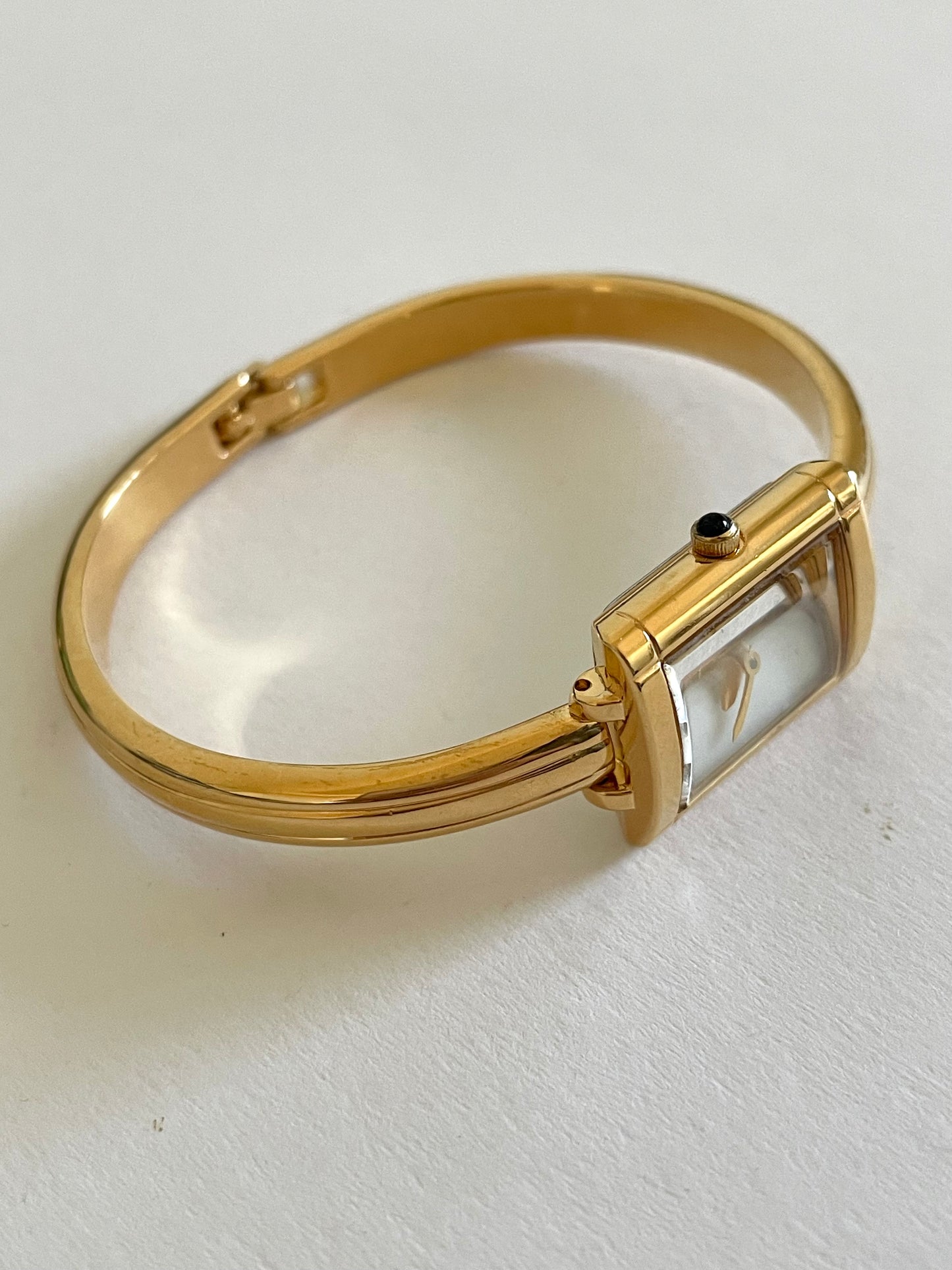 Vintage Yves Saint Laurent Bangle Watch – Gold Plated, Mother of Pearl Dial, YSL Rare Piece