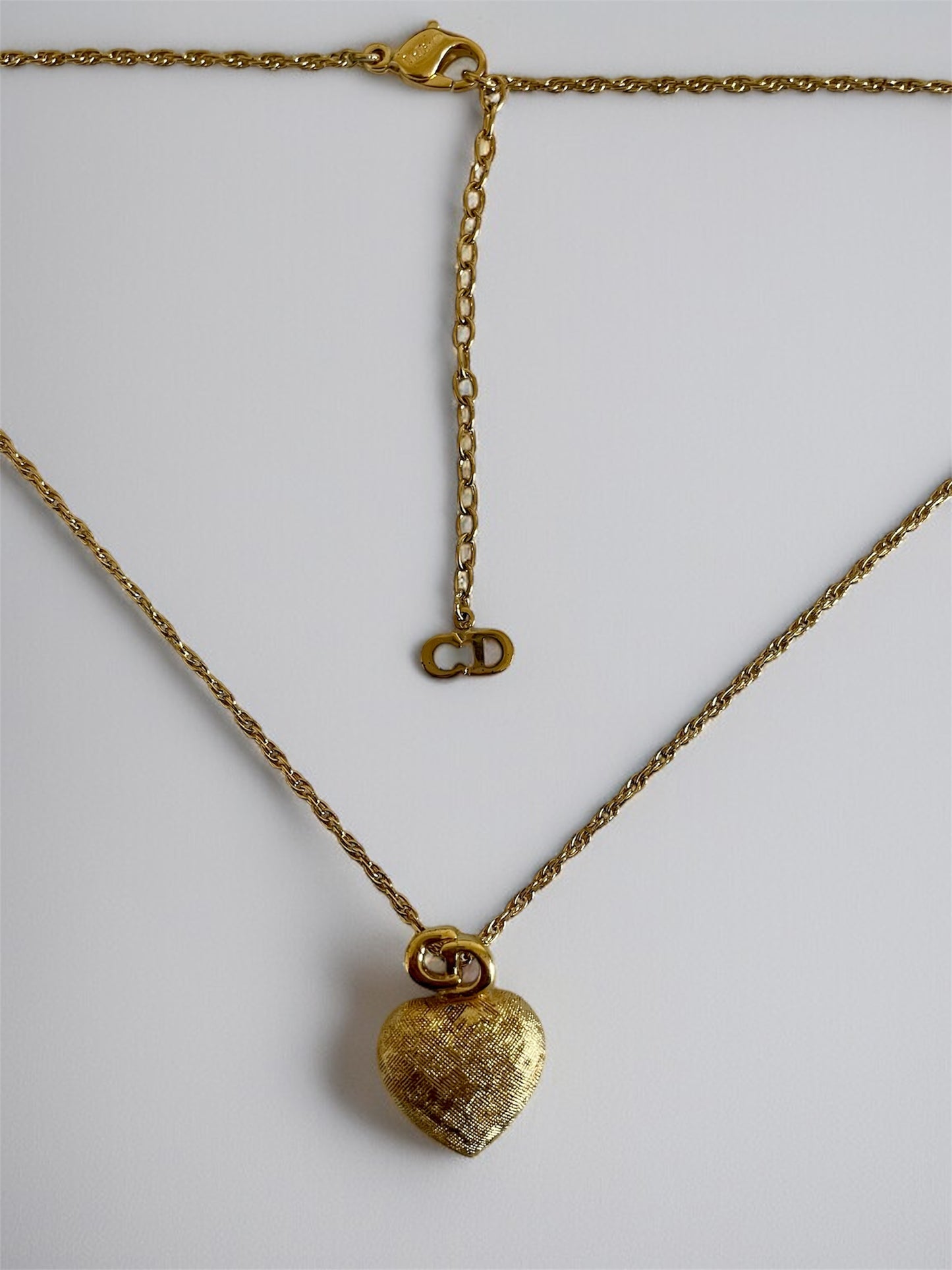 Vintage Christian Dior Necklace – Gold CD Logo & Heart Pendant