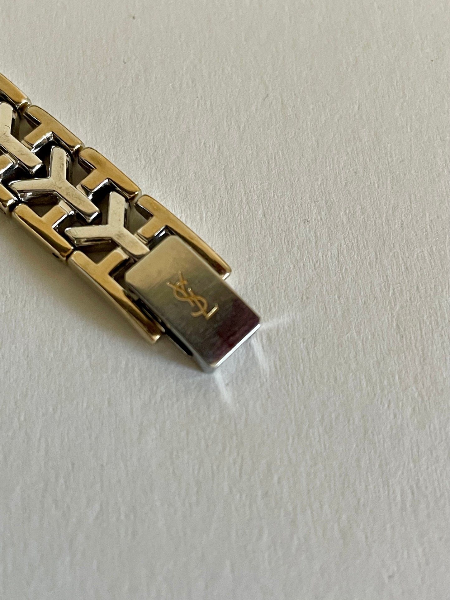 Vintage YSL Octagon Quartz Watch | Two-Tone Stainless Steel, Gold & Silver