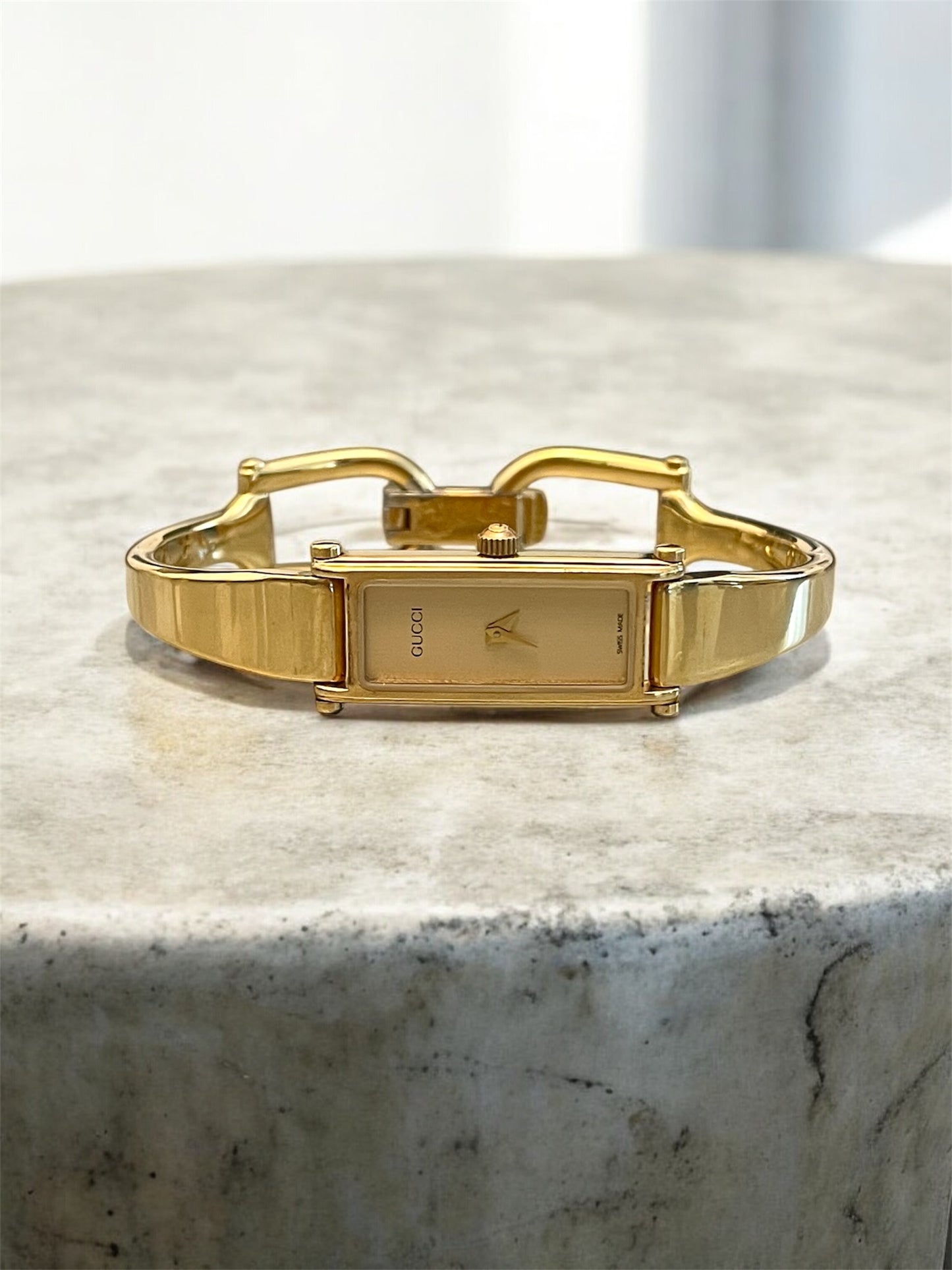 Vintage Gucci Bangle Watch 1500 Gold Plated Rectangle