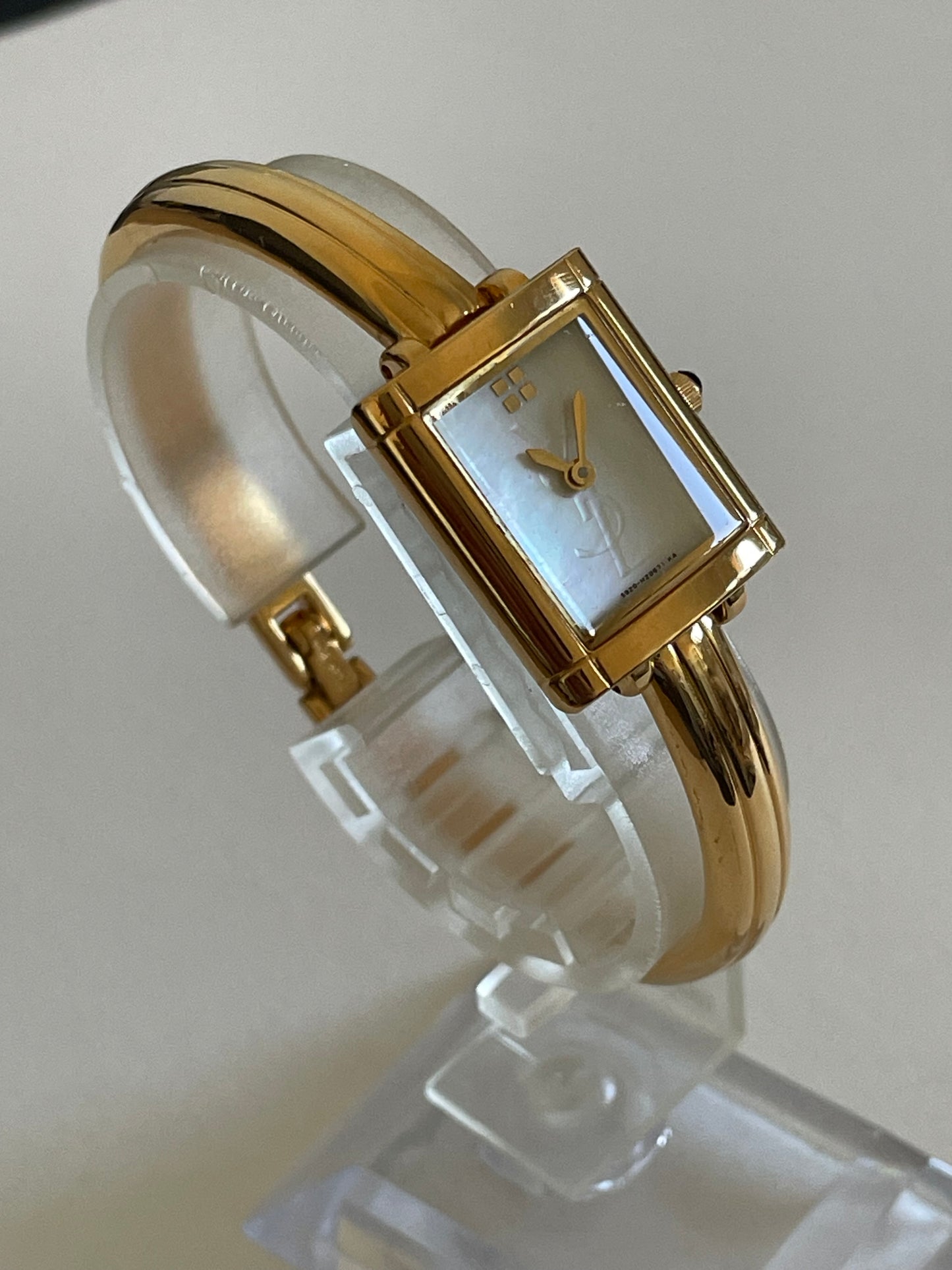 Vintage Yves Saint Laurent Bangle Watch – Gold Plated, Mother of Pearl Dial, YSL Rare Piece