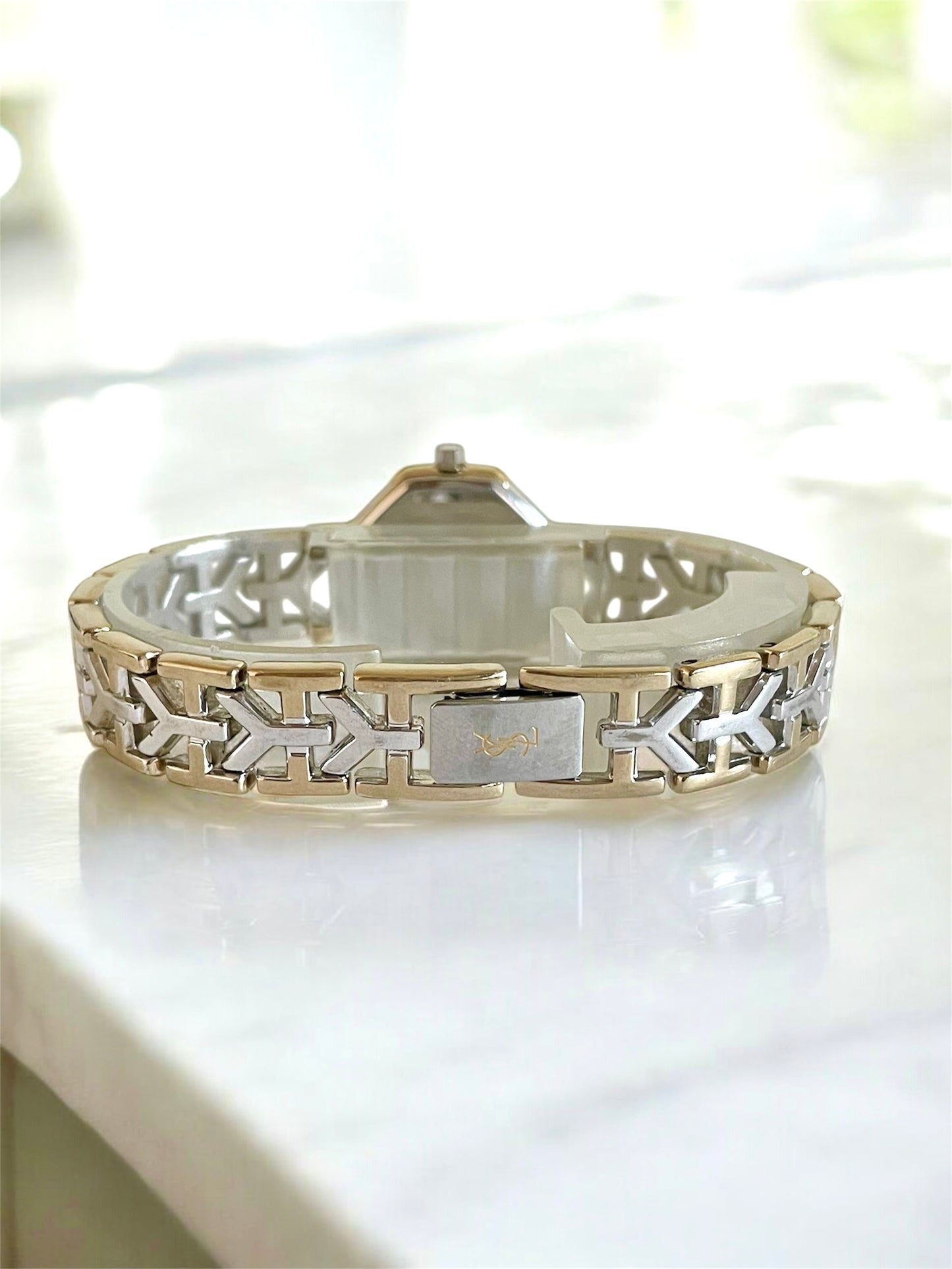 Vintage YSL Octagon Quartz Watch | Two-Tone Stainless Steel, Gold & Silver