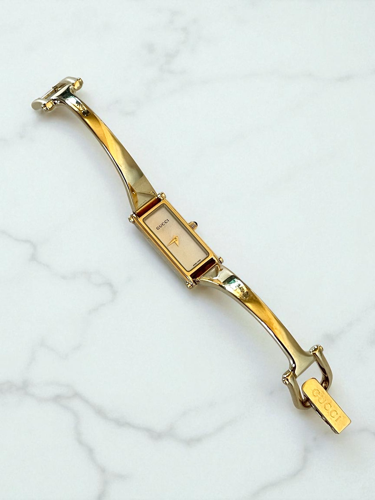 Vintage Gucci Bangle Watch 1500L White Shell Dial