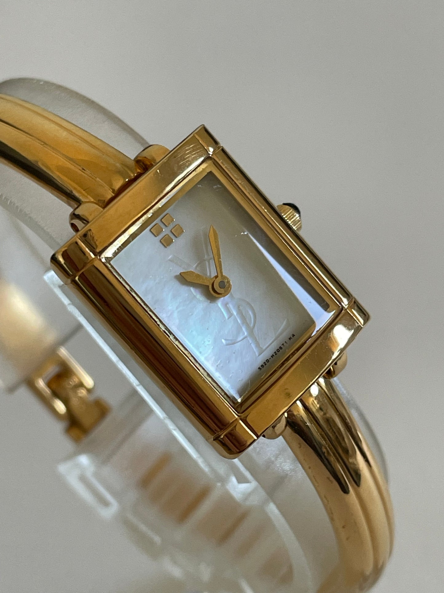 Vintage Yves Saint Laurent Bangle Watch – Gold Plated, Mother of Pearl Dial, YSL Rare Piece