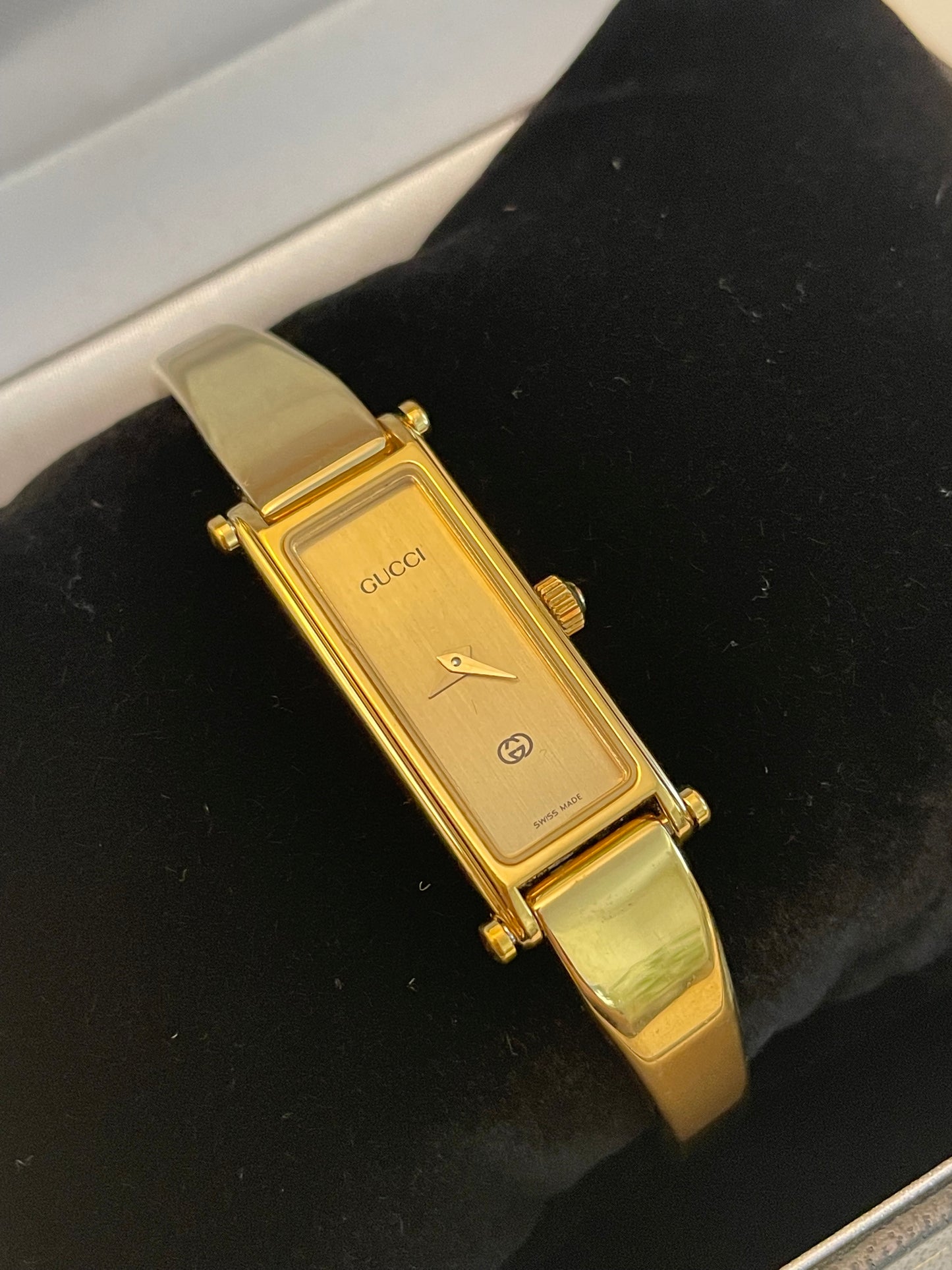 Vintage Gucci Bangle Watch 1500 Gold Plated Rectangle