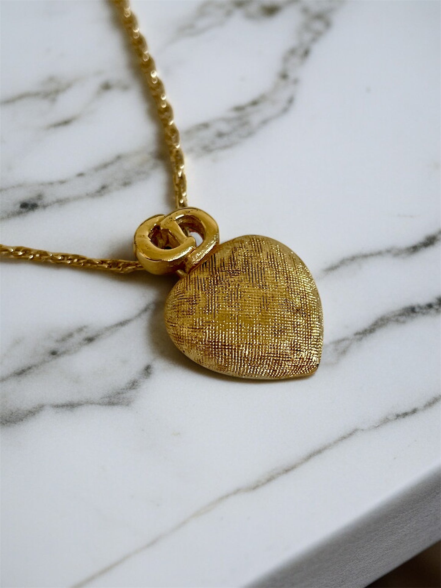 Vintage Christian Dior Necklace – Gold CD Logo & Heart Pendant