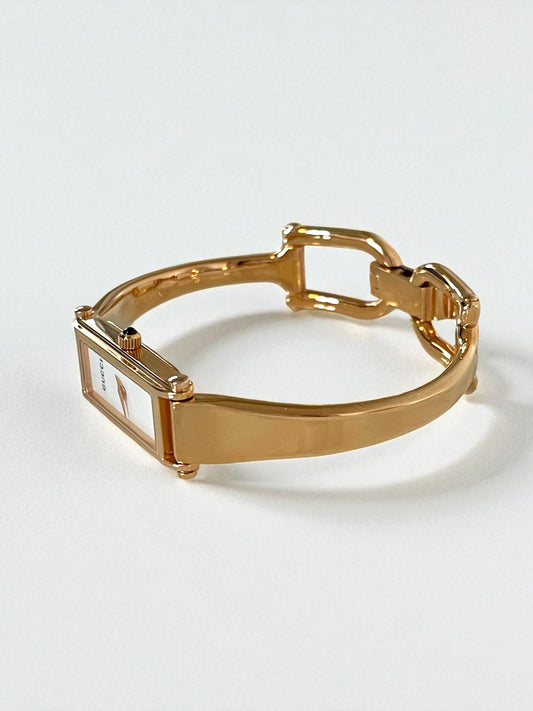 Vintage Gucci Watch – Pink Gold Bangle, Mother of Pearl Dial, Model 1500L