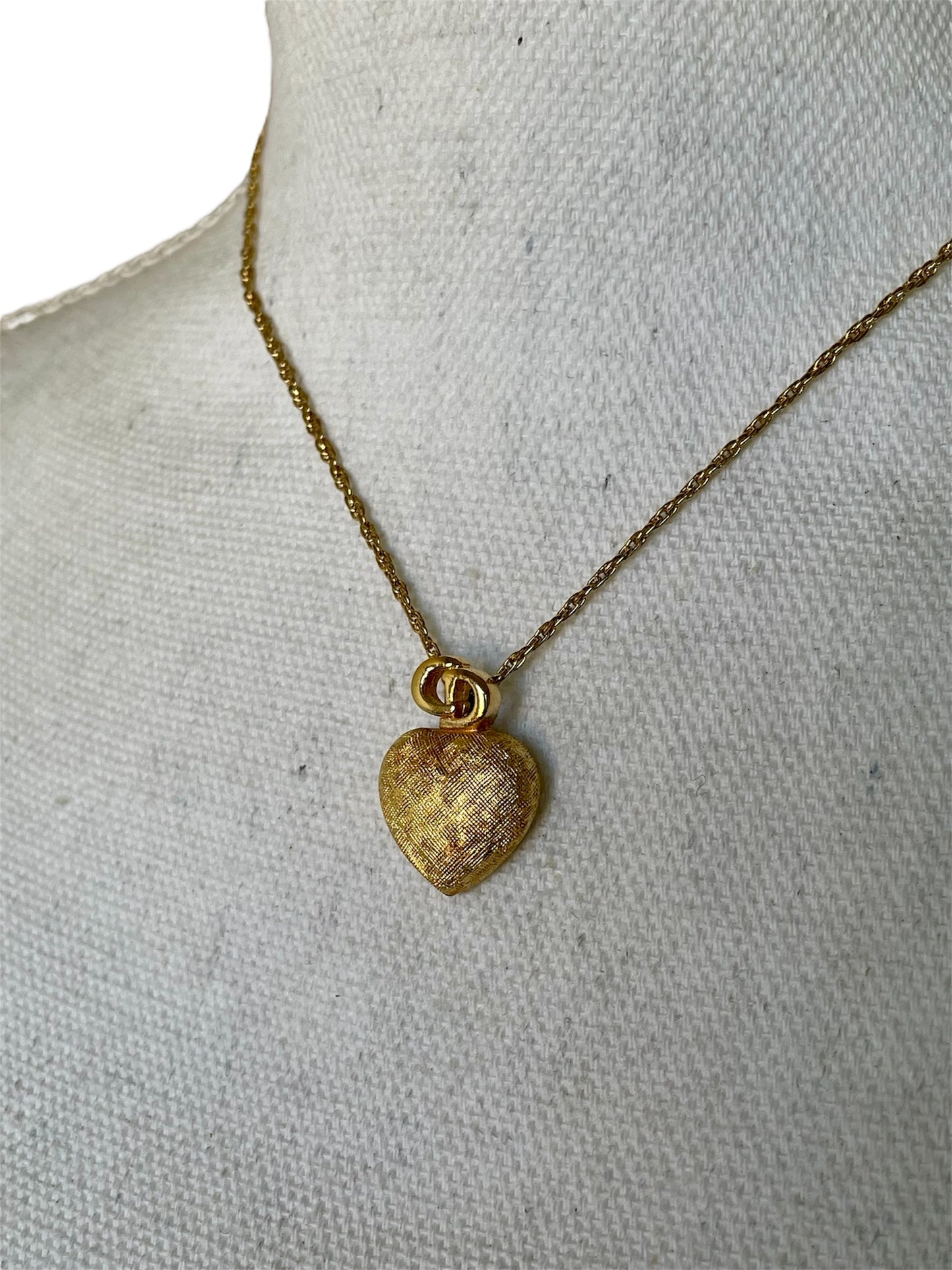 Vintage Christian Dior Necklace – Gold CD Logo & Heart Pendant