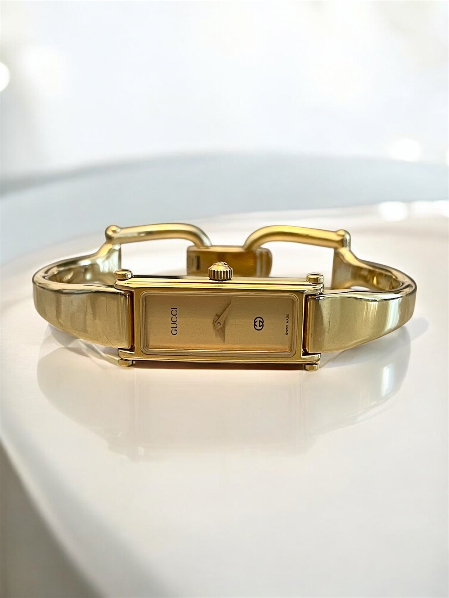 Vintage Gucci Bangle Watch 1500 Gold Plated Rectangle