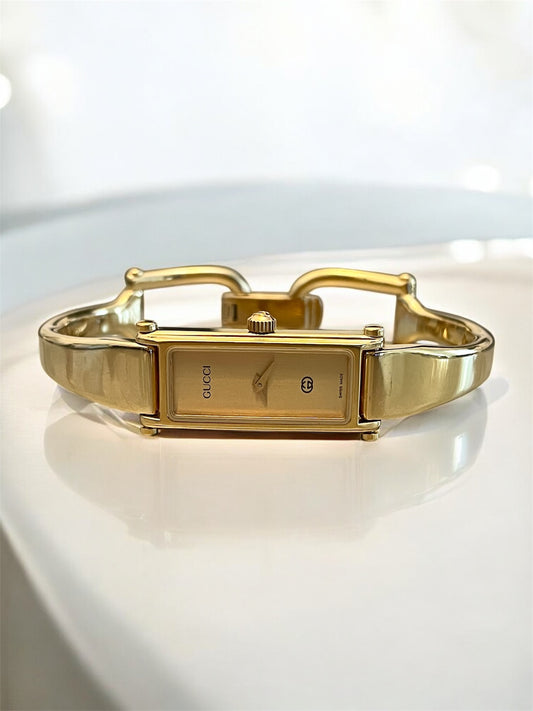 Vintage Gucci Bangle Watch 1500 Gold Plated Rectangle