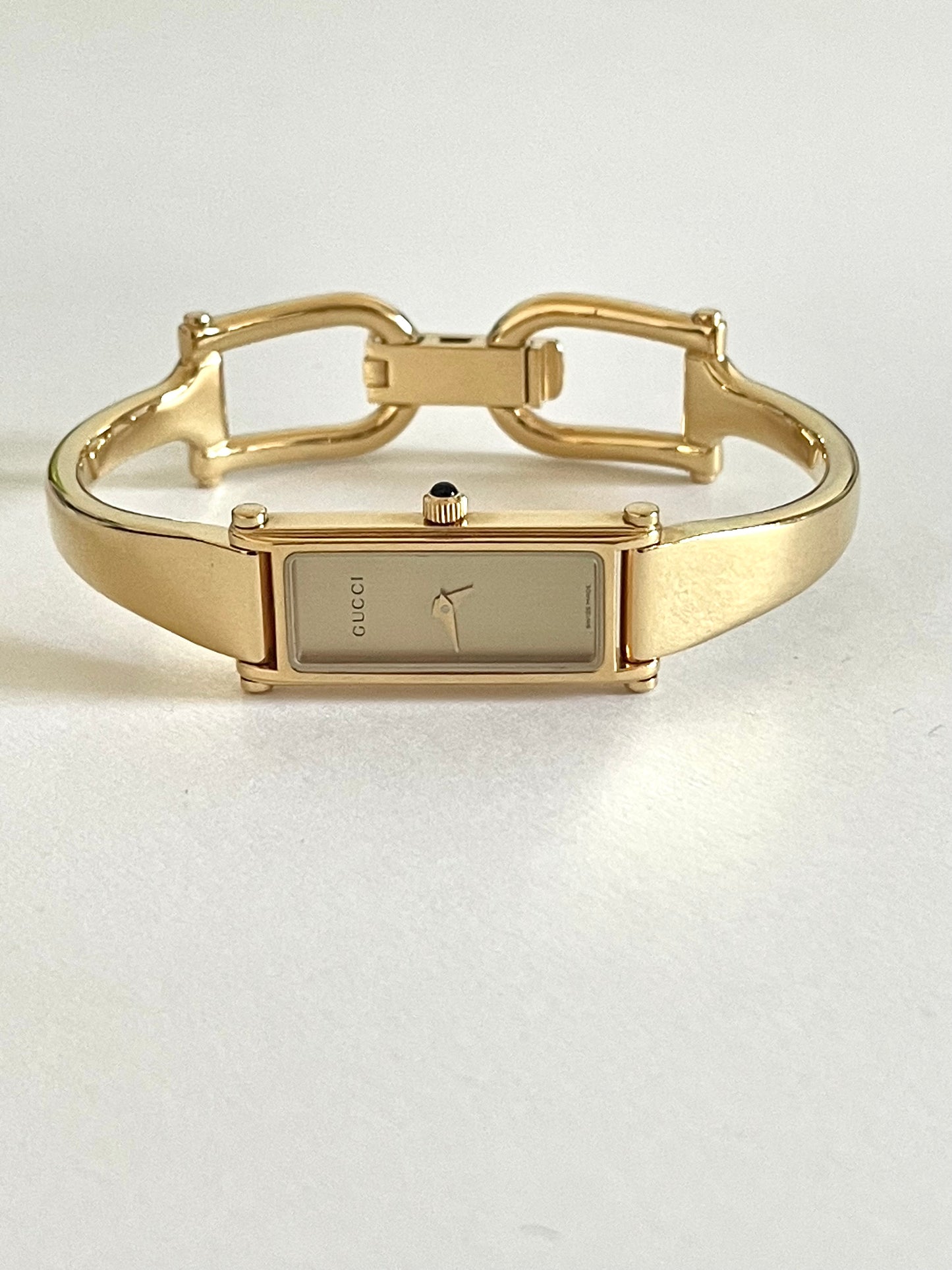 Vintage Gucci Bangle Watch 1500L Gold Plated Rectangle