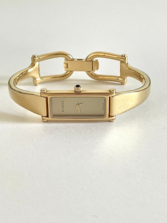 Vintage Gucci Bangle Watch 1500L Gold Plated Rectangle