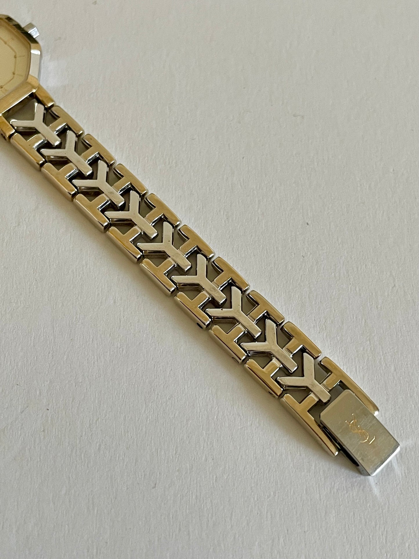 Vintage YSL Octagon Quartz Watch | Two-Tone Stainless Steel, Gold & Silver