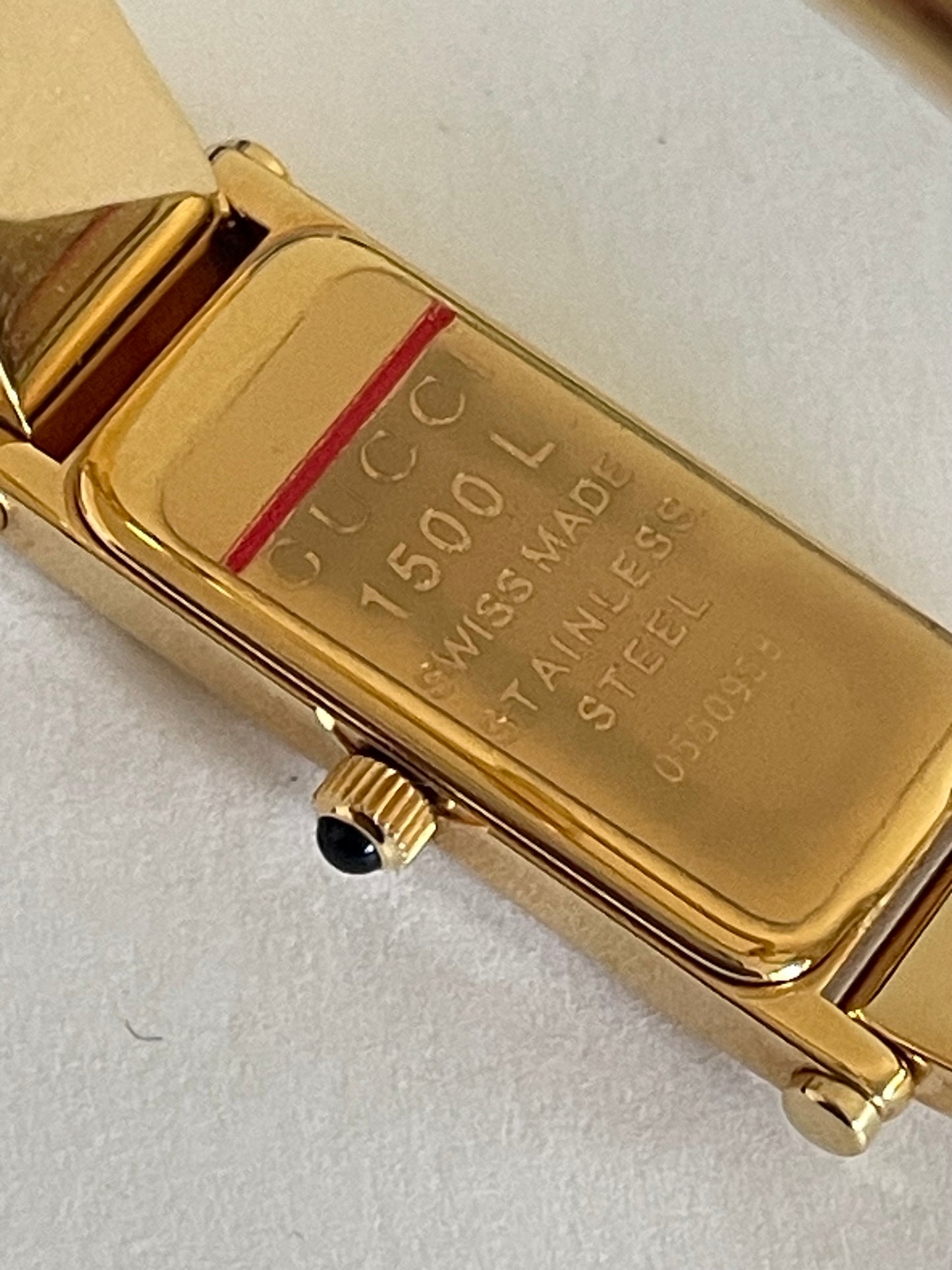 Vintage Gucci Bangle Watch 1500L Gold Plated Rectangle