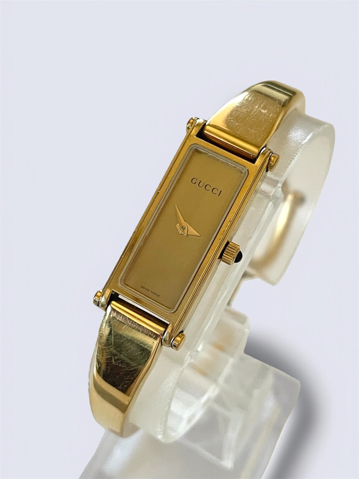 Vintage Gucci Bangle Watch 1500 Gold Plated Rectangle