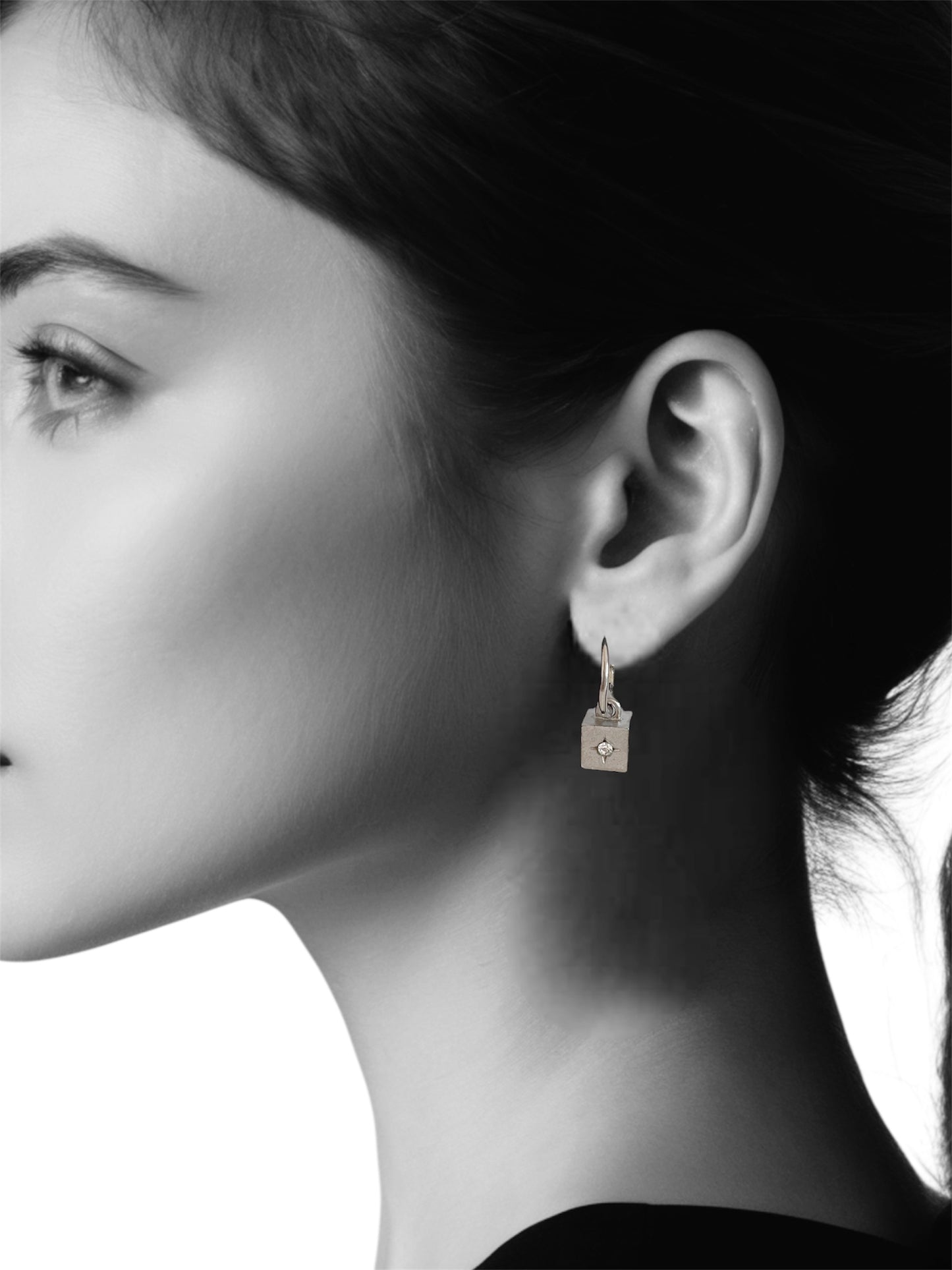 Vintage Chanel Silver Earrings – Cube Design with Rhinestone CC Logo