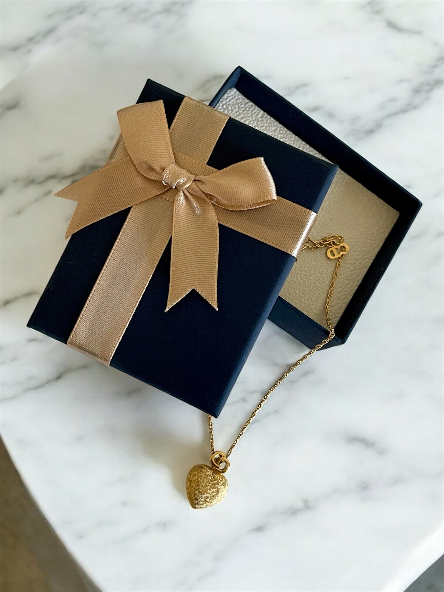 Vintage Christian Dior Necklace – Gold CD Logo & Heart Pendant