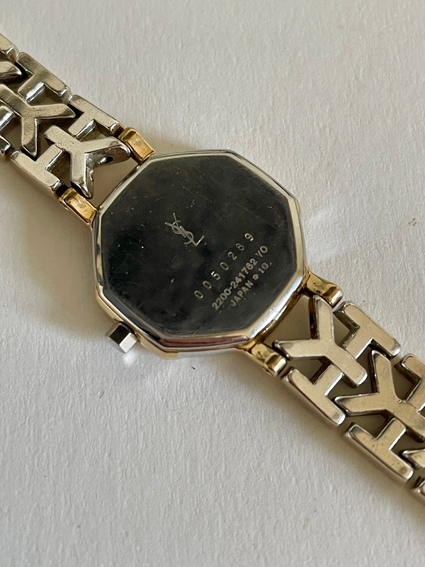 Vintage YSL Octagon Quartz Watch | Two-Tone Stainless Steel, Gold & Silver