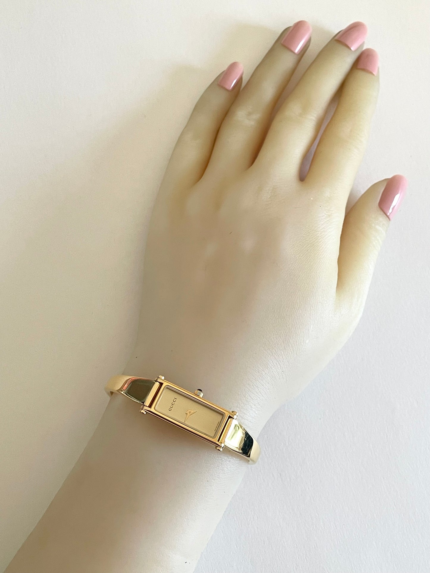Vintage Gucci Bangle Watch 1500L Gold Plated Rectangle