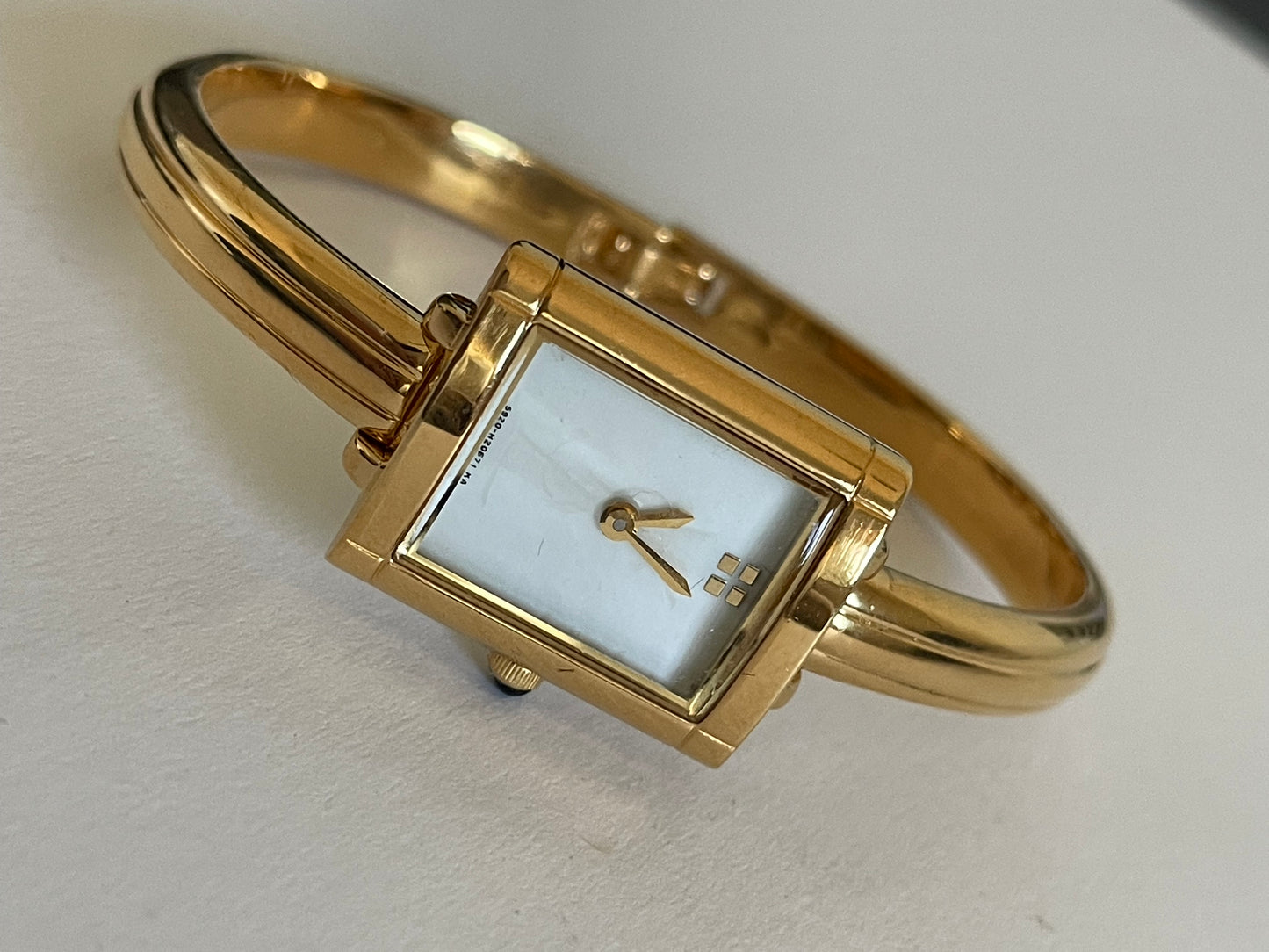 Vintage Yves Saint Laurent Bangle Watch – Gold Plated, Mother of Pearl Dial, YSL Rare Piece