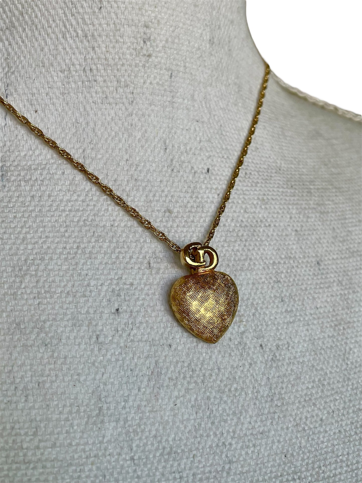 Vintage Christian Dior Necklace – Gold CD Logo & Heart Pendant
