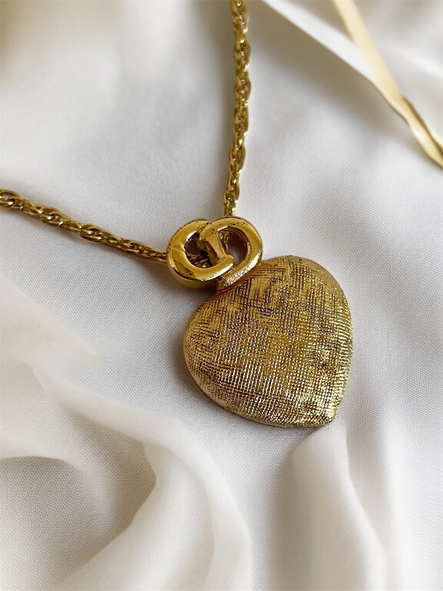 Vintage Christian Dior Necklace – Gold CD Logo & Heart Pendant