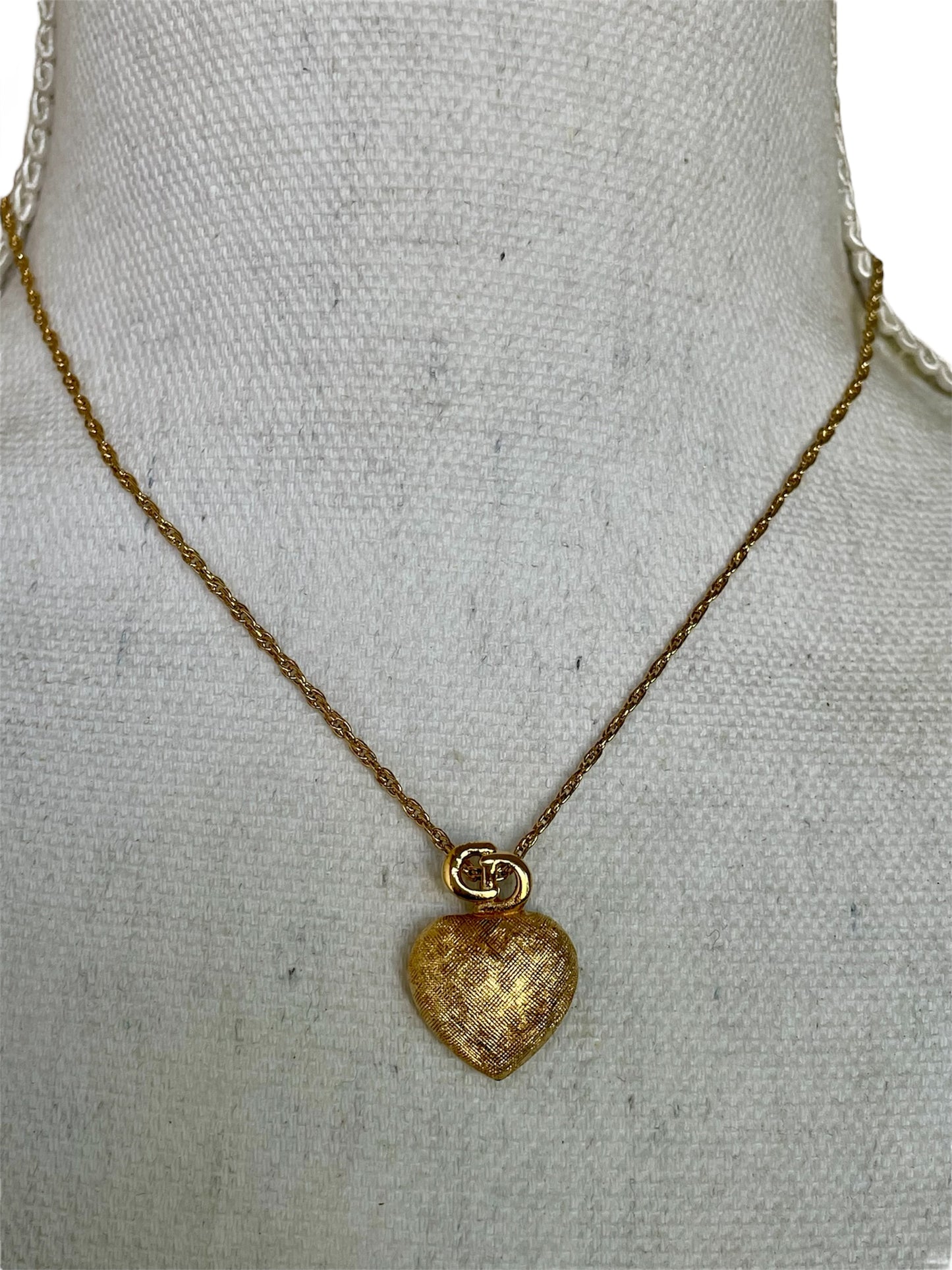 Vintage Christian Dior Necklace – Gold CD Logo & Heart Pendant